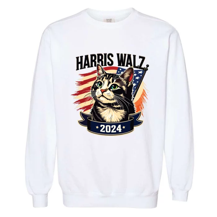 Harris Walz 2024 Funny Cat Kamala Harris Tim Walz Waltz Garment-Dyed Sweatshirt