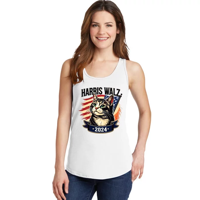 Harris Walz 2024 Funny Cat Kamala Harris Tim Walz Waltz Ladies Essential Tank