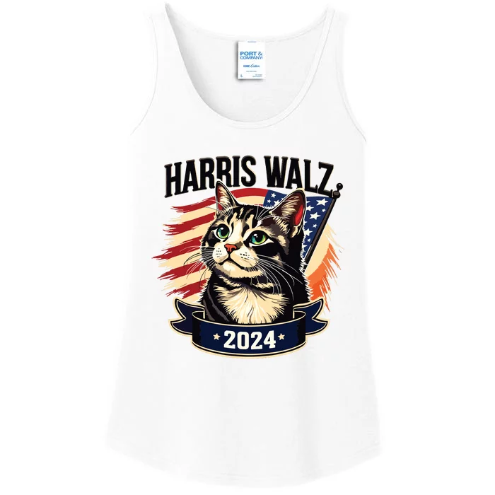 Harris Walz 2024 Funny Cat Kamala Harris Tim Walz Waltz Ladies Essential Tank