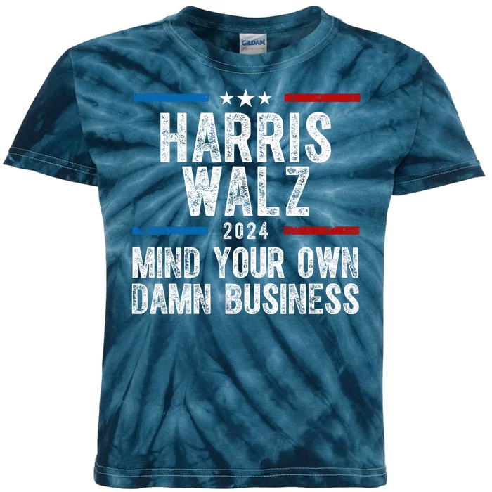 Harris Walz 2024 Mind Your Own Damn Business Kids Tie-Dye T-Shirt