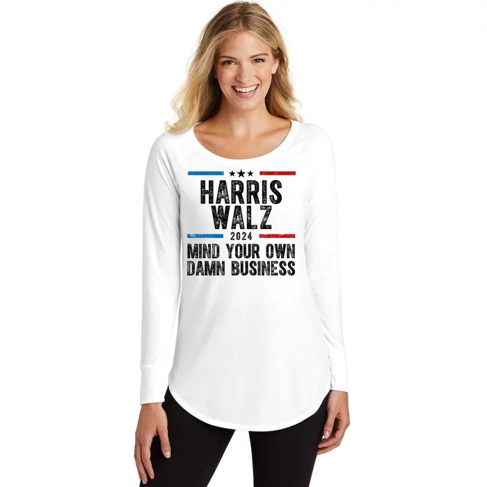 Harris Walz 2024 Mind Your Own Damn Business Women's Perfect Tri Tunic Long Sleeve Shirt