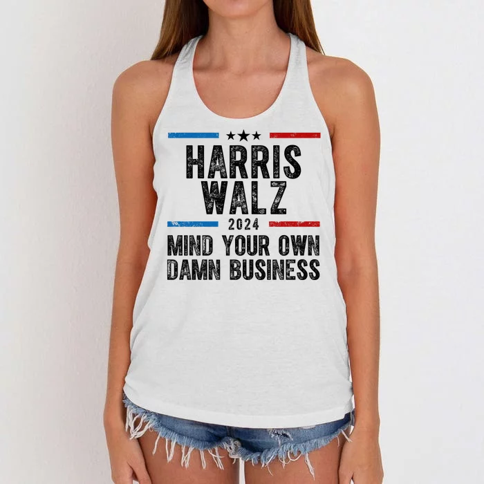 Harris Walz 2024 Mind Your Own Damn Business Women's Knotted Racerback Tank