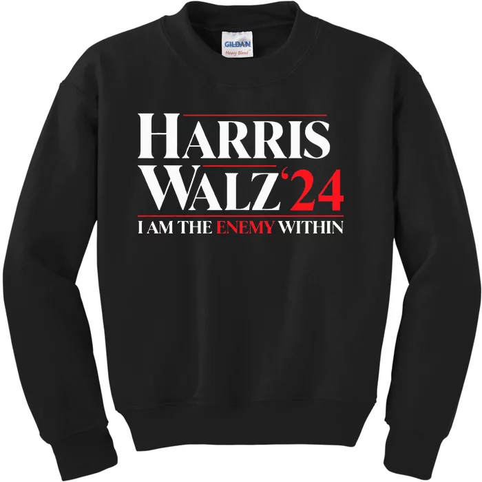 Harris Walz 24 I Am The Enemy Within Retro Usa Costume Kids Sweatshirt