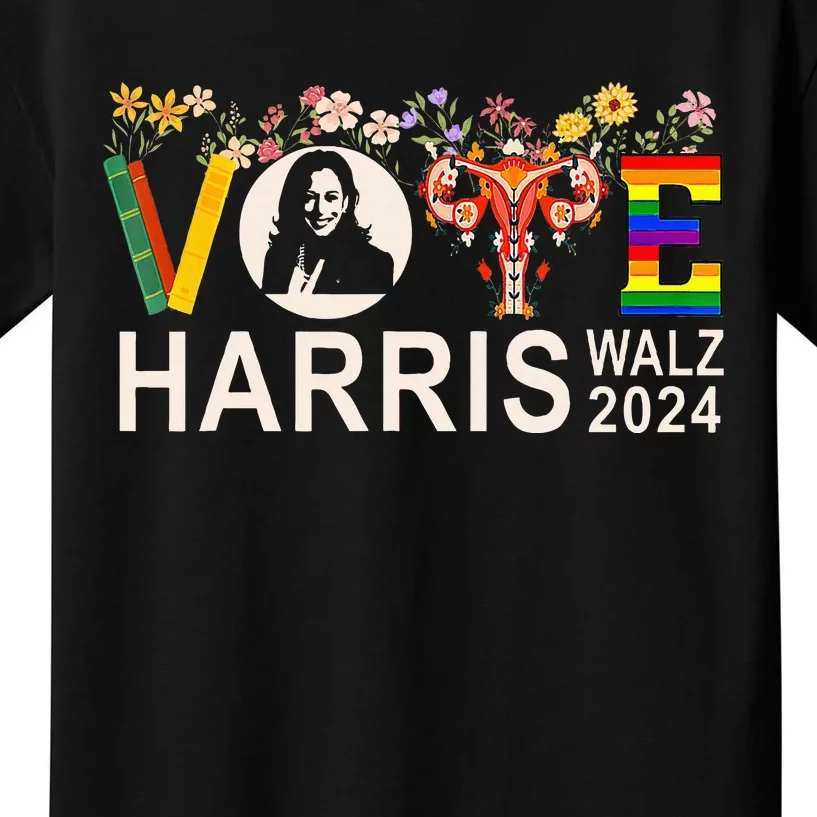 Harris Walz 24 Vote Books Reproductive Rights Lgbt Election Kids T-Shirt