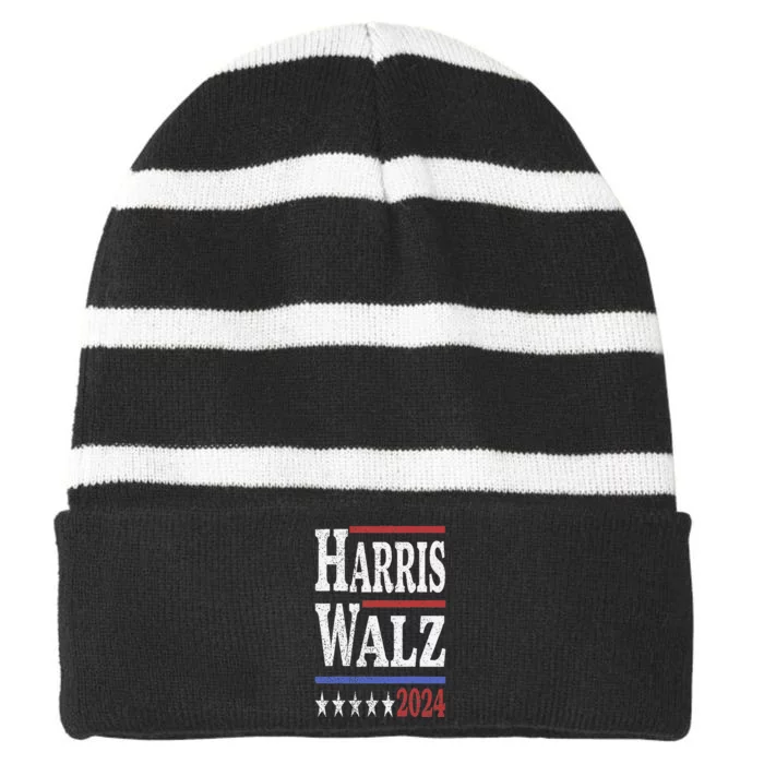 Harris Walz 2024 Election Kamala Harris Tim Waltz 2024 Striped Beanie with Solid Band