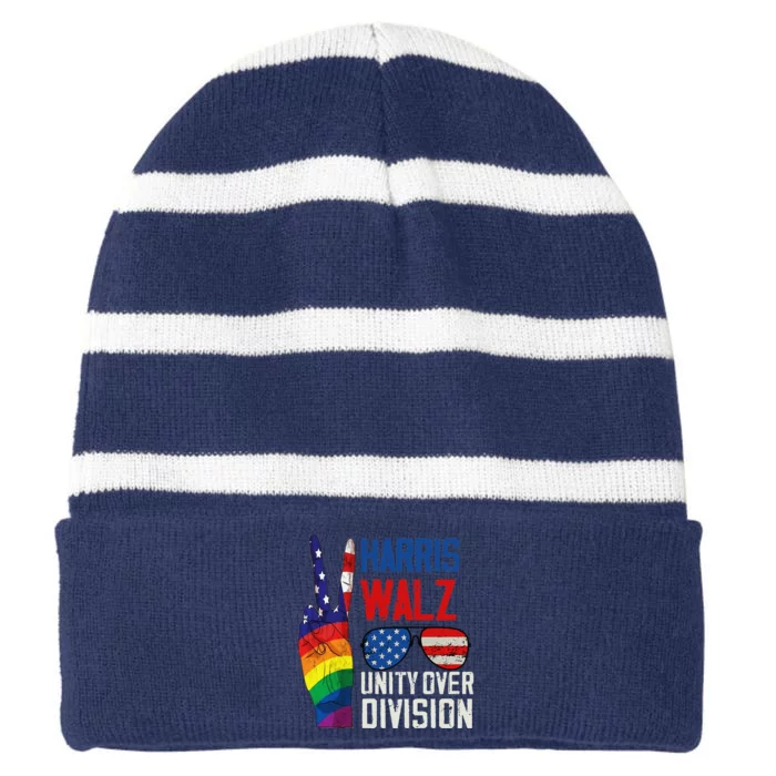 Harris Walz 2024 Unity Over Division Harris Walz 2024 Striped Beanie with Solid Band