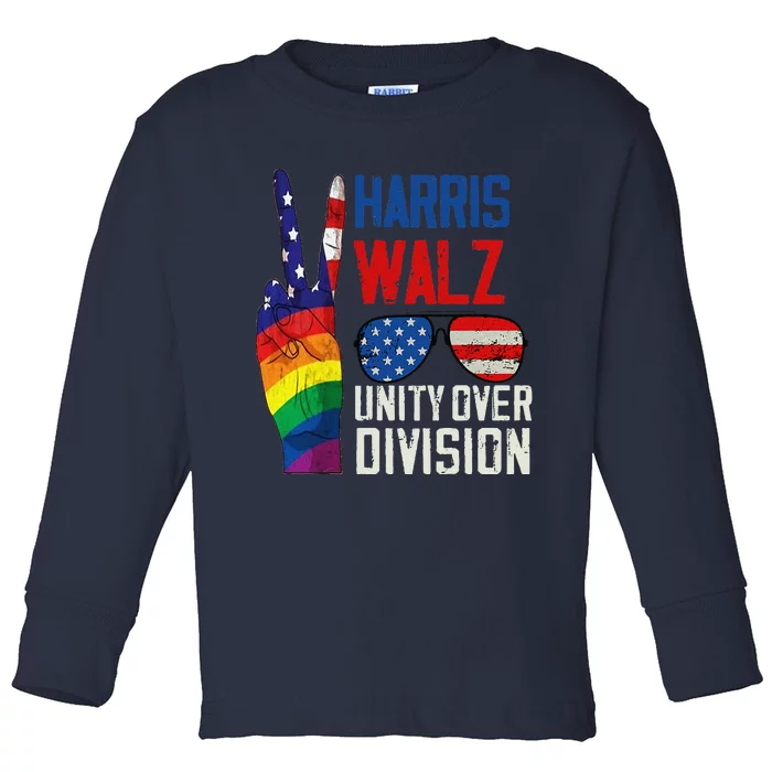 Harris Walz 2024 Unity Over Division Harris Walz 2024 Toddler Long Sleeve Shirt