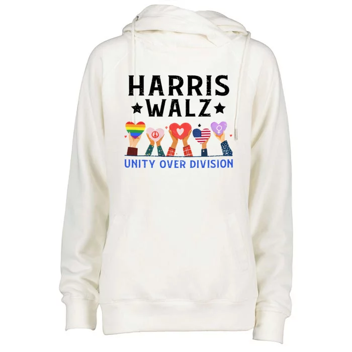 Harris Walz 2024 Unity Over Division Harris Walz 2024 Womens Funnel Neck Pullover Hood