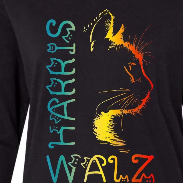 Harris Waltz 2024 Kamala Walz Cat Lettering Positive Funny Womens Cotton Relaxed Long Sleeve T-Shirt