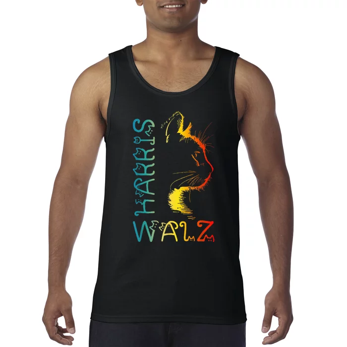 Harris Waltz 2024 Kamala Walz Cat Lettering Positive Funny Tank Top