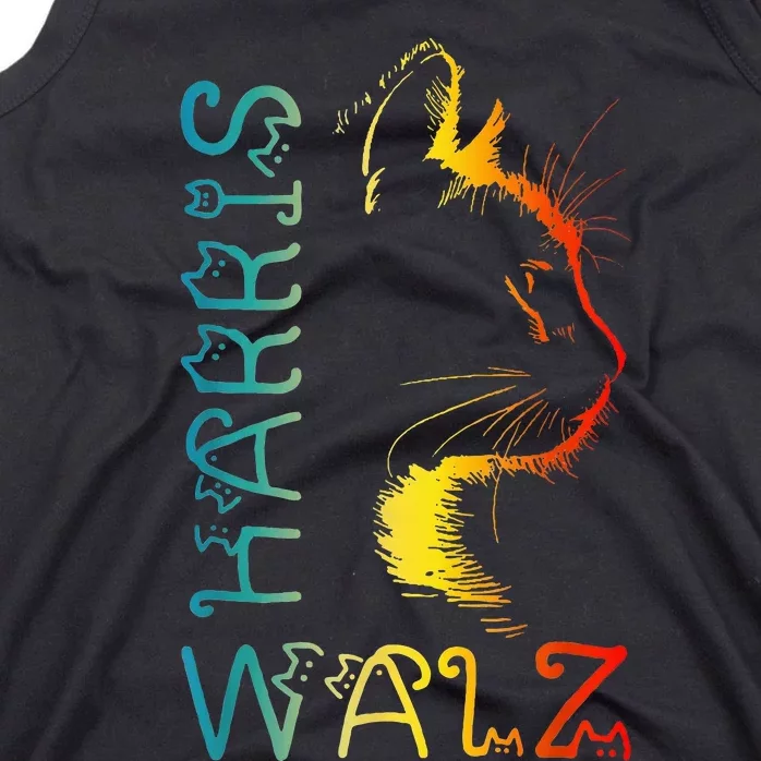 Harris Waltz 2024 Kamala Walz Cat Lettering Positive Funny Tank Top