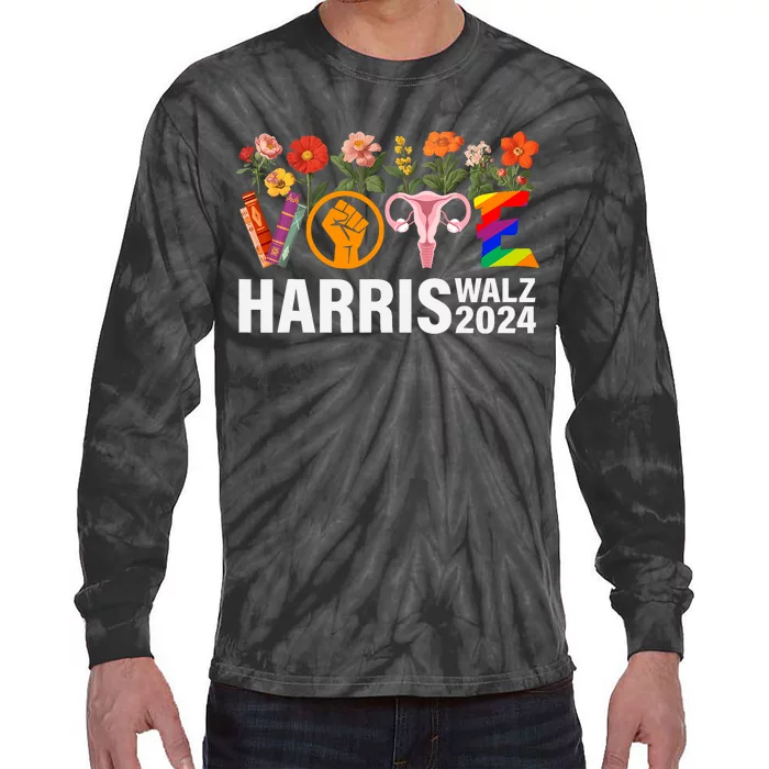 Harris Walz 24 Vote Books Lgbt Election Tie-Dye Long Sleeve Shirt