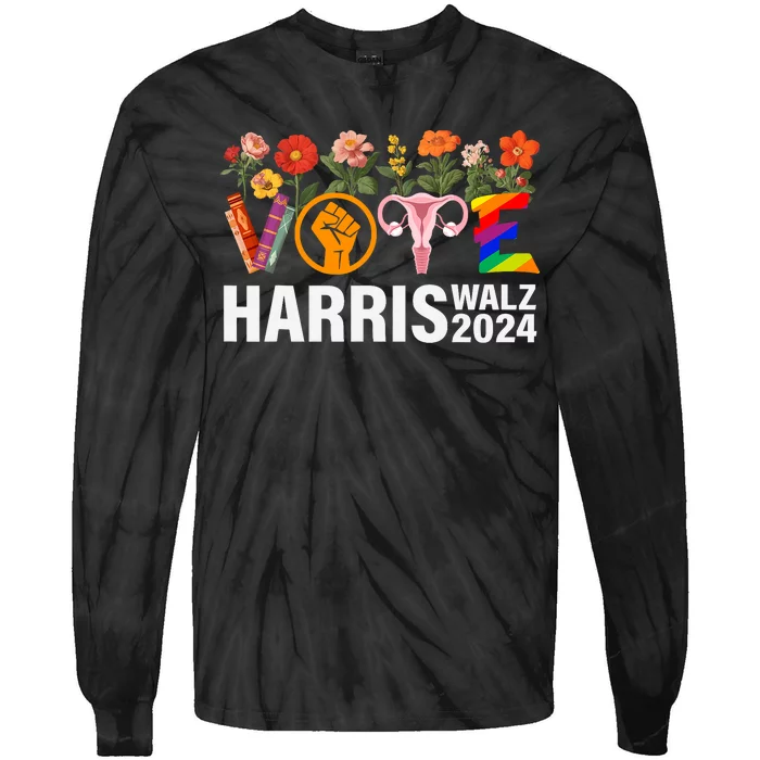 Harris Walz 24 Vote Books Lgbt Election Tie-Dye Long Sleeve Shirt