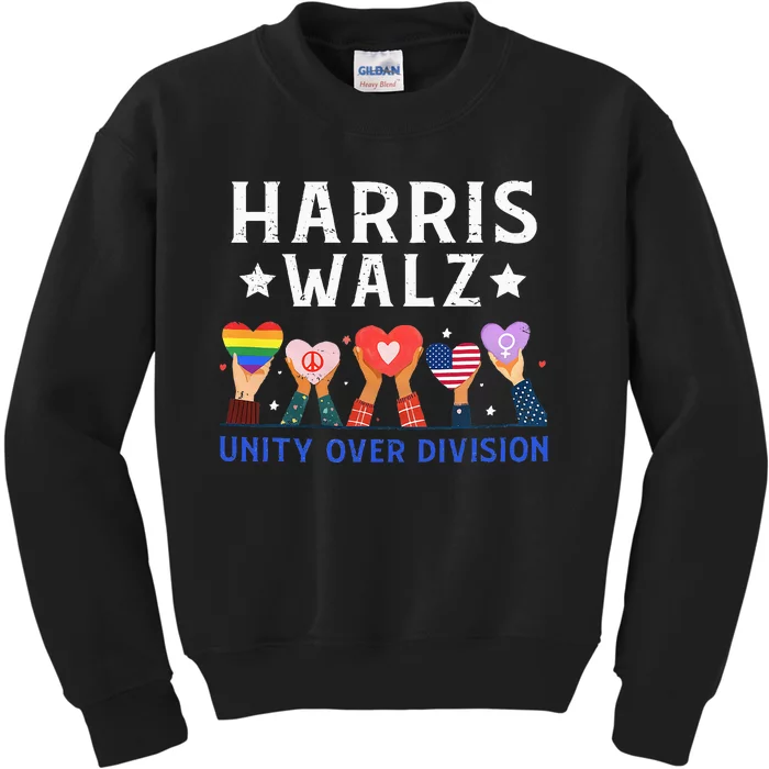 Harris Walz 2024 Unity Over Division Harris Walz 2024 Kids Sweatshirt