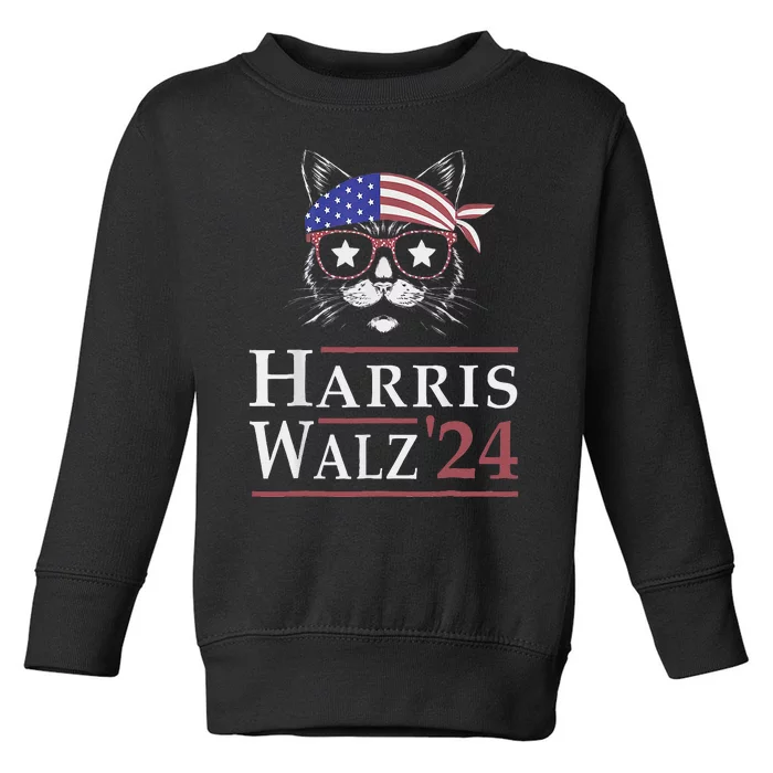 Harris Walz 2024 Funny Cat Election Kamala Harris Tim Waltz Toddler Sweatshirt