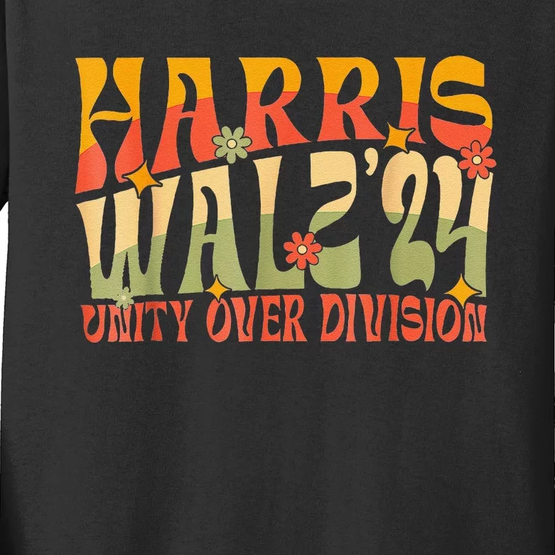 Harris Waltz 2024 Unity Over Division Kamala Harris Tim Walz Kids Long Sleeve Shirt