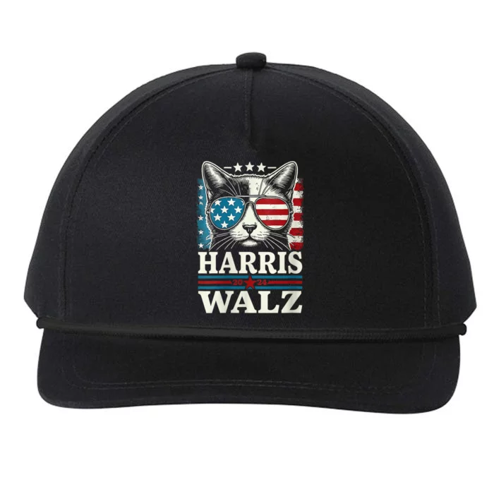 Harris Waltz 2024 Election Funny Cat Kamala Harris Tim Walz Snapback Five-Panel Rope Hat