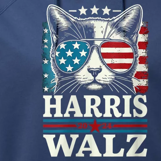 Harris Waltz 2024 Election Funny Cat Kamala Harris Tim Walz Performance Fleece Hoodie