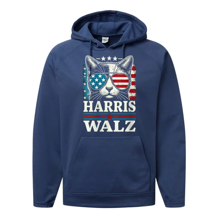 Harris Waltz 2024 Election Funny Cat Kamala Harris Tim Walz Performance Fleece Hoodie