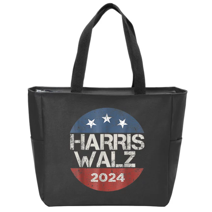 Harris Walz 2024 Vintage Button Kamala Harris Tim Waltz Zip Tote Bag