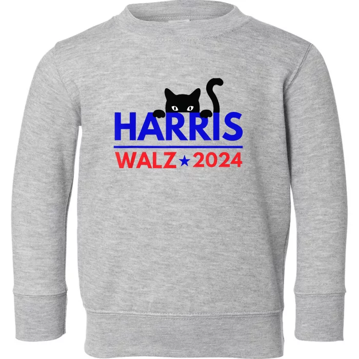 Harris Walz 2024 Funny Cat Election Kamala Harris Tim Waltz Toddler Sweatshirt