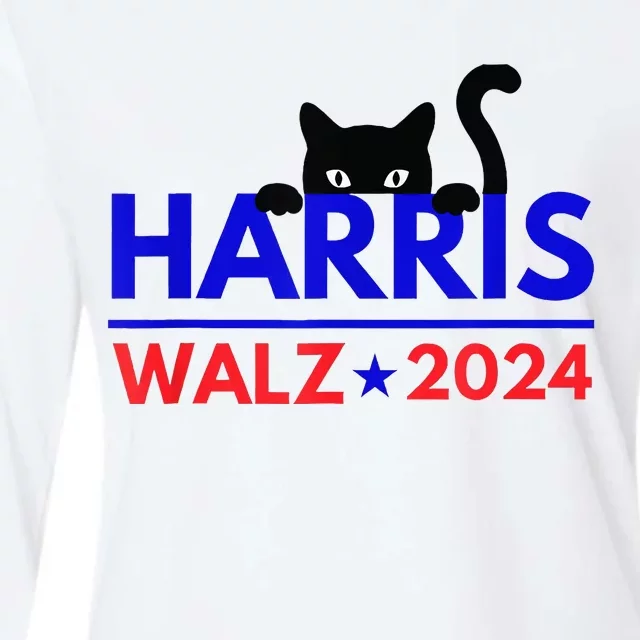 Harris Walz 2024 Funny Cat Election Kamala Harris Tim Waltz Womens Cotton Relaxed Long Sleeve T-Shirt