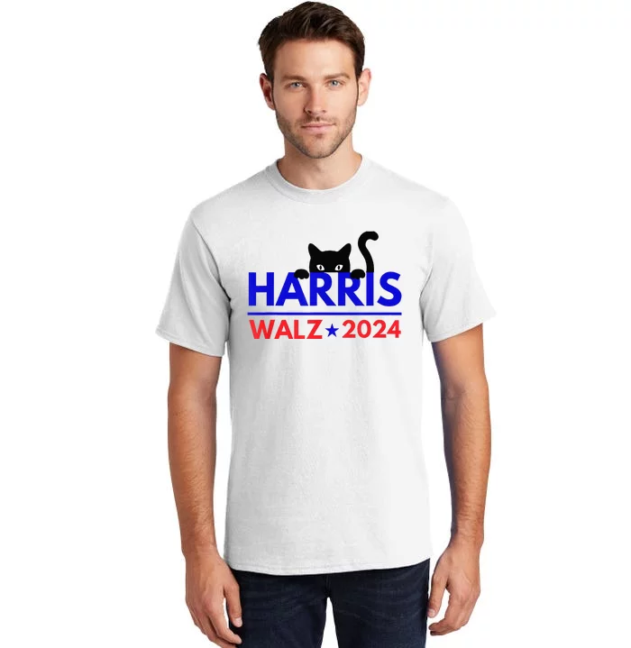 Harris Walz 2024 Funny Cat Election Kamala Harris Tim Waltz Tall T-Shirt