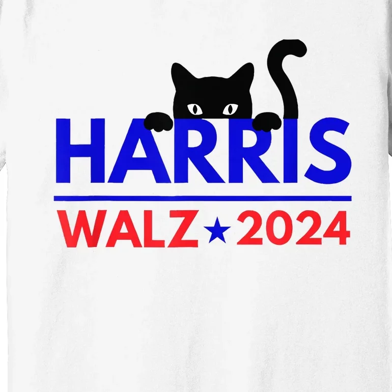 Harris Walz 2024 Funny Cat Election Kamala Harris Tim Waltz Premium T-Shirt