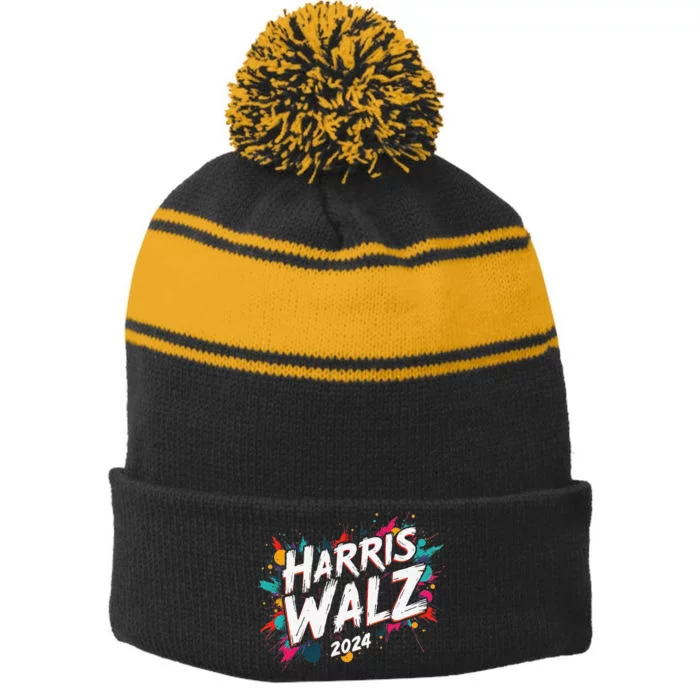 Harris Waltz 2024 Colorful Event Stripe Pom Pom Beanie