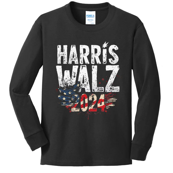 Harris Walz 2024 Patriotic Kids Long Sleeve Shirt