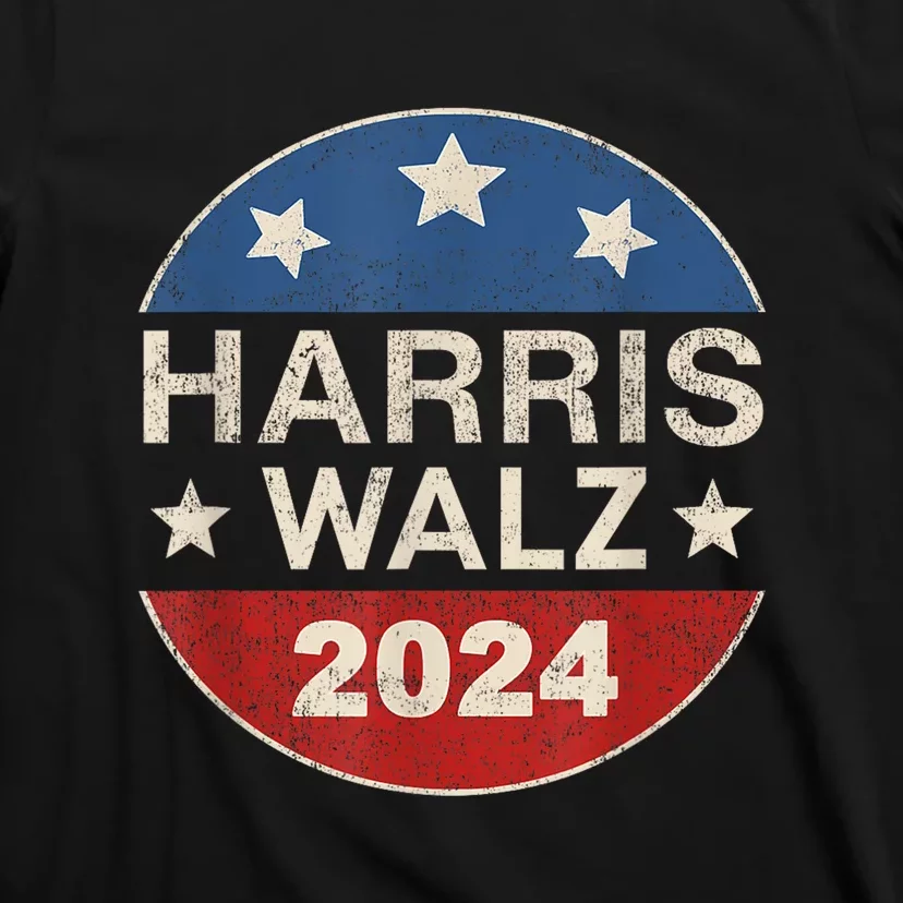 Harris Waltz 2024 Vp Kamala Harris Tim Waltz Retro Button T-Shirt