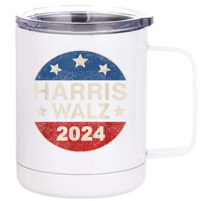 Harris Waltz 2024 Vp Kamala Harris Tim Waltz Retro Button Front & Back 12oz Stainless Steel Tumbler Cup