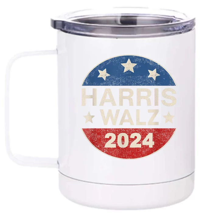 Harris Waltz 2024 Vp Kamala Harris Tim Waltz Retro Button Front & Back 12oz Stainless Steel Tumbler Cup