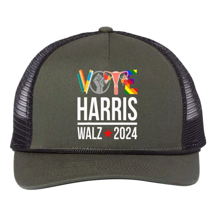 Harris Waltz 2024 Vote Reproductive Rights Lgbtq Election Retro Rope Trucker Hat Cap