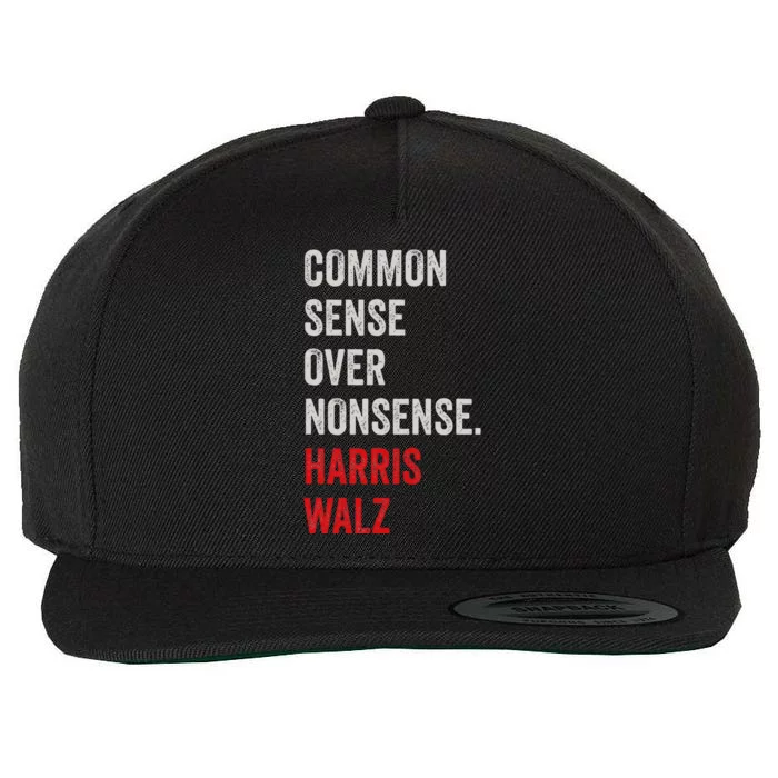 Harris Walz 2024 Common Sense Over Nonsense Wool Snapback Cap