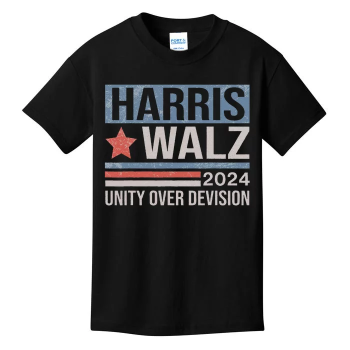 Harris Waltz 2024 Unity Over Division 2024 Usa Flag Election Kids T-Shirt