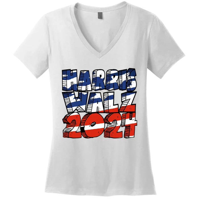 Harris Walz 2024 Women's V-Neck T-Shirt