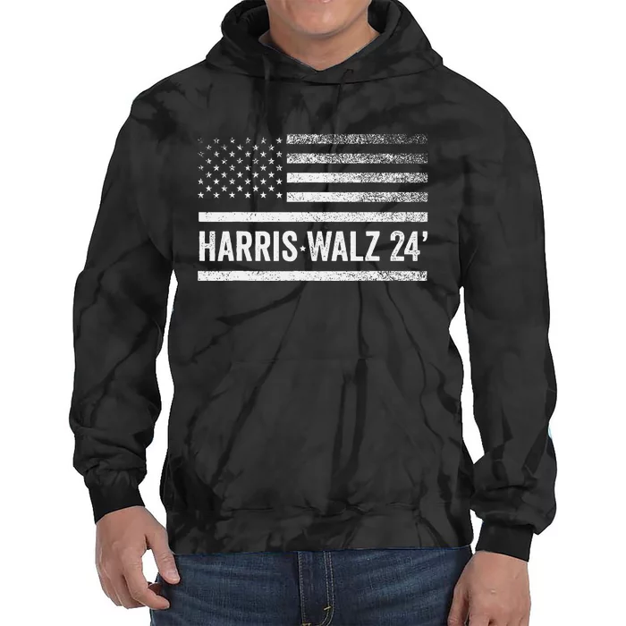 Harris Walz 2024 Election Kamala Tim Waltz American Flag Tie Dye Hoodie