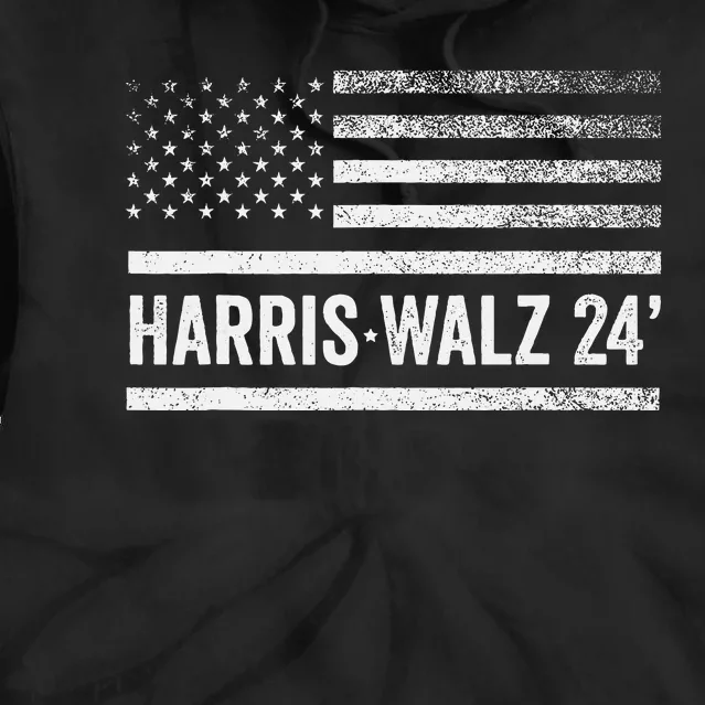 Harris Walz 2024 Election Kamala Tim Waltz American Flag Tie Dye Hoodie