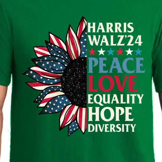 Harris Waltz 2024 Peace Love Equality Hope Us Flag Sunflower Pajama Set