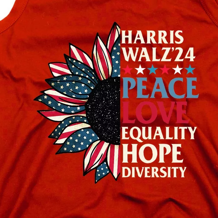 Harris Waltz 2024 Peace Love Equality Hope Us Flag Sunflower Tank Top