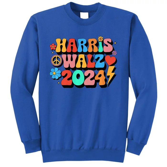 Harris Walz 2024 Vote Kamala Harris Tim Waltz Retro Groovy Premium Tall Sweatshirt