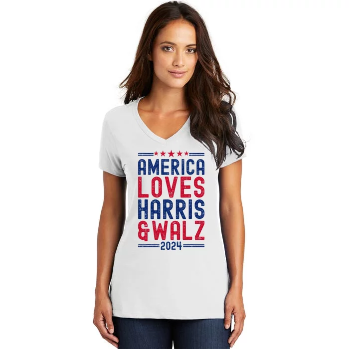 Harris Waltz 2024 Election Kamala Harris Tim Waltz Women's V-Neck T-Shirt