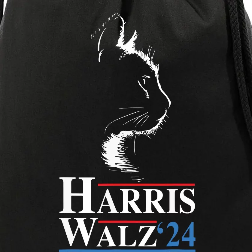 Harris Waltz 2024 Election Funny Cat Kamala Harris Tim Walz Drawstring Bag