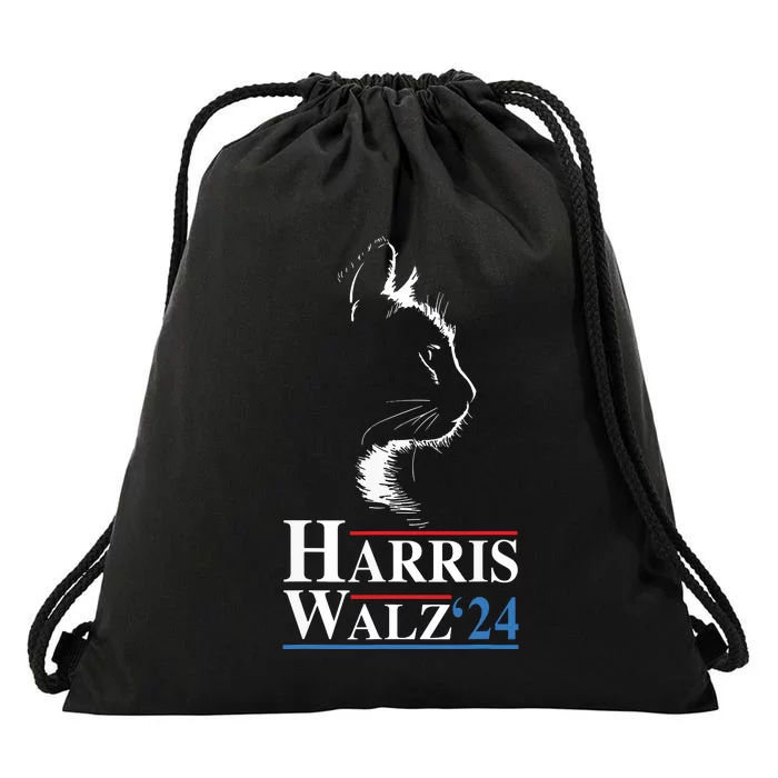 Harris Waltz 2024 Election Funny Cat Kamala Harris Tim Walz Drawstring Bag