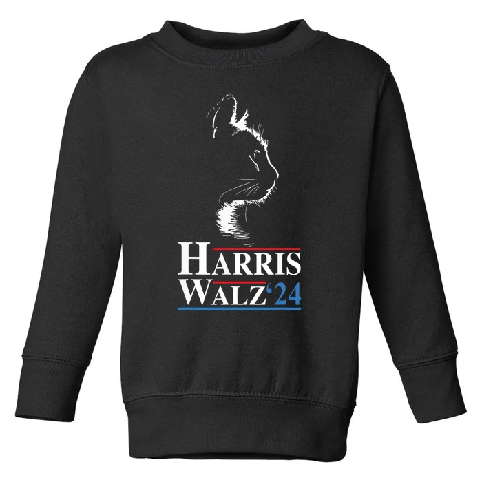 Harris Waltz 2024 Election Funny Cat Kamala Harris Tim Walz Toddler Sweatshirt