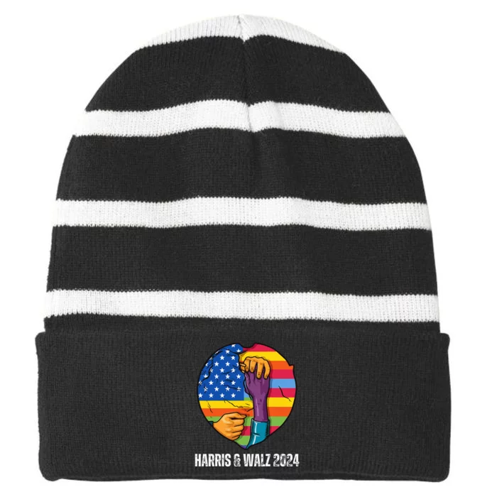 Harris Waltz 2024 Election Kamala Harris Tim Walz 2024 Pride Striped Beanie with Solid Band