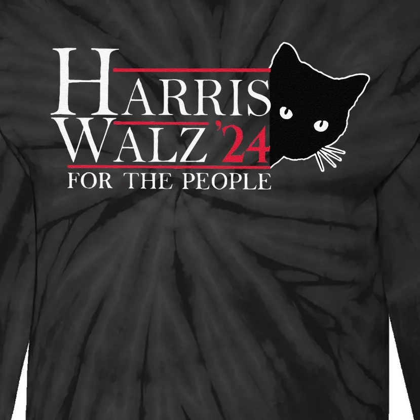 Harris Waltz 2024 For The People Cat Lady Kamala Harris 2024 Gift Tie-Dye Long Sleeve Shirt