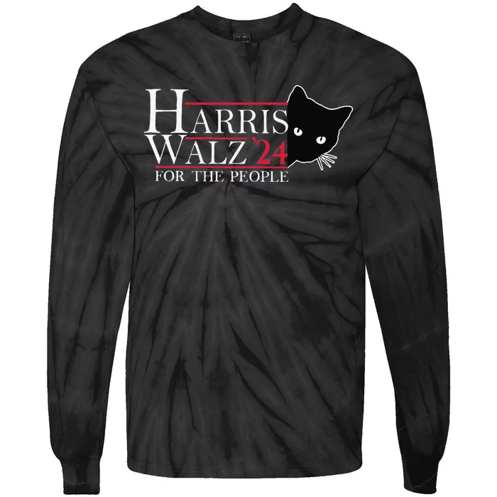 Harris Waltz 2024 For The People Cat Lady Kamala Harris 2024 Gift Tie-Dye Long Sleeve Shirt