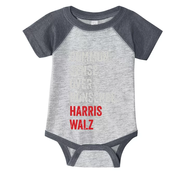 Harris Walz 2024 Common Sense Over Nonsense Infant Baby Jersey Bodysuit